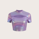 Rave Camiseta corta metalizada con cuello simulado y corte frontal