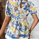 VCAY Blusa peplum con estampado floral de manga farol