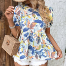 VCAY Blusa peplum con estampado floral de manga farol