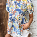 VCAY Blusa peplum con estampado floral de manga farol