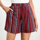 EMERY ROSE Shorts con estampado geometrico con fleco de cintura con cordon