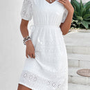 VCAY Vestido con bordado con ojal de manga farol con nudo lateral