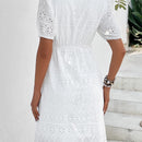 VCAY Vestido con bordado con ojal de manga farol con nudo lateral