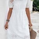 VCAY Vestido con bordado con ojal de manga farol con nudo lateral