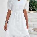VCAY Vestido con bordado con ojal de manga farol con nudo lateral