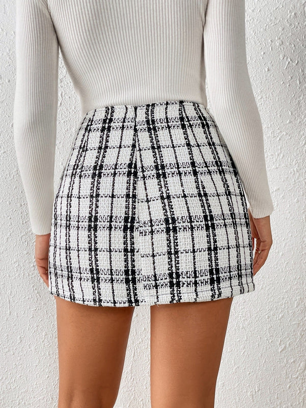 Frenchy Falda-pantalon Con Cierre De Cremallera Y Diseno De Cuadros Escoceses, Con Abertura Trasera Y Botones Partidos De Tweed