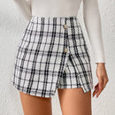 Frenchy Falda-pantalon Con Cierre De Cremallera Y Diseno De Cuadros Escoceses, Con Abertura Trasera Y Botones Partidos De Tweed