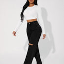 Jeans de pierna recta de talle alto con abertura
