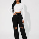 Jeans de pierna recta de talle alto con abertura