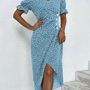 VCAY Vestido bajo cruzado floral de manga farol con diseno de boton