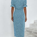 VCAY Vestido bajo cruzado floral de manga farol con diseno de boton