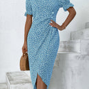 VCAY Vestido bajo cruzado floral de manga farol con diseno de boton