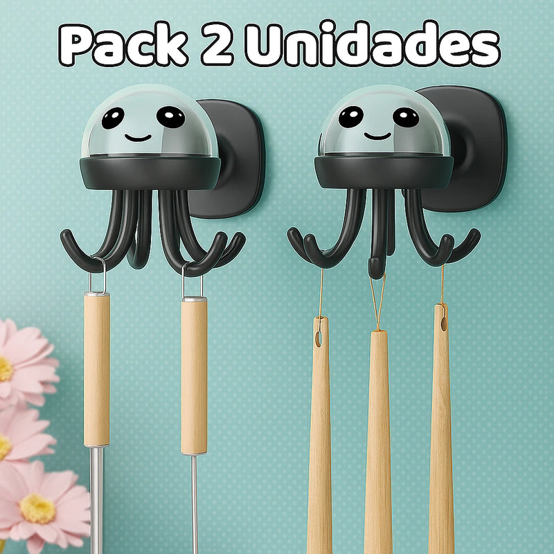 Pack 2 Unidades Ganchos para Utensilios de Cocina Colgador para Medusas con 6 Ganchos Organizador Giratorio para Montaje en Pared Organizador para Utensilios Que Ahorra Espacio