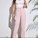 Tall pantalones unicolor con diseno de fruncido