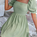 WYWH Vestido linea A de cuello cuadrado de manga farol