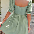 WYWH Vestido linea A de cuello cuadrado de manga farol