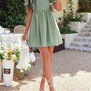 WYWH Vestido linea A de cuello cuadrado de manga farol