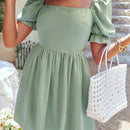 WYWH Vestido linea A de cuello cuadrado de manga farol