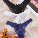 3 Paquetes De Ropa Interior De Encaje Floral Con Borde De Borde Festoneado En Estilo Tanga
