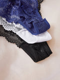 3 Paquetes De Ropa Interior De Encaje Floral Con Borde De Borde Festoneado En Estilo Tanga