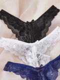 3 Paquetes De Ropa Interior De Encaje Floral Con Borde De Borde Festoneado En Estilo Tanga