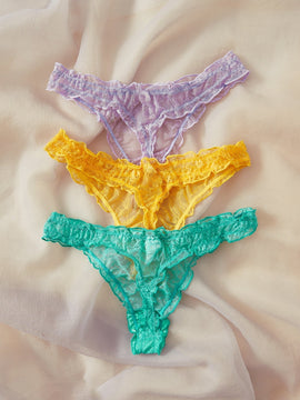3 paquetes de lenceria sexy con tanga de encaje floral