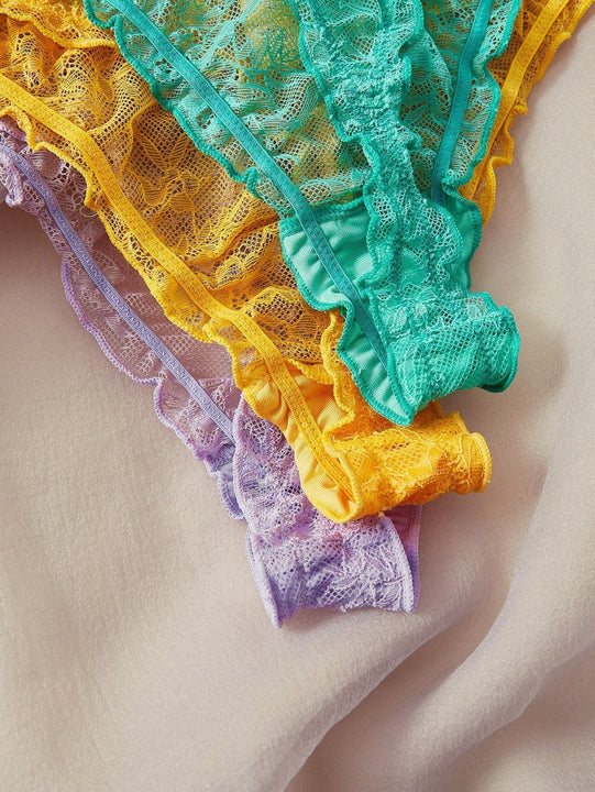 3 paquetes de lenceria sexy con tanga de encaje floral