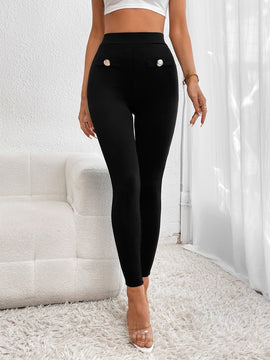 Pantalones ajustados de talle alto con diseno de boton