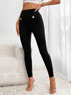 Pantalones ajustados de talle alto con diseno de boton