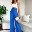 2 piezas pantalon para mujer de cintura alta y pierna ancha en unicolor marron y negro, casual y minimalista con un sentido de la caida