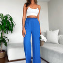 Pantalones de pierna ancha de cintura con volante