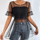 Blusa de lunares de manga con volante peplum de malla sin top de tirantes