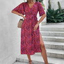 Vestido con cinturon con estampado de pincelada de manga mariposa
