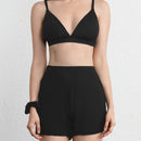 Juego De Bralette Y Pantalones Cortos Y Scrunchie Suave Y Transpirable En Forma De Triangulo-blanco