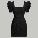 Mod vestido floral jacquard de cuello cuadrado de manga farol
