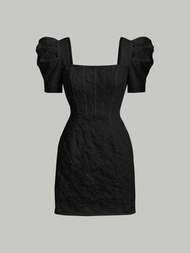 Mod vestido floral jacquard de cuello cuadrado de manga farol