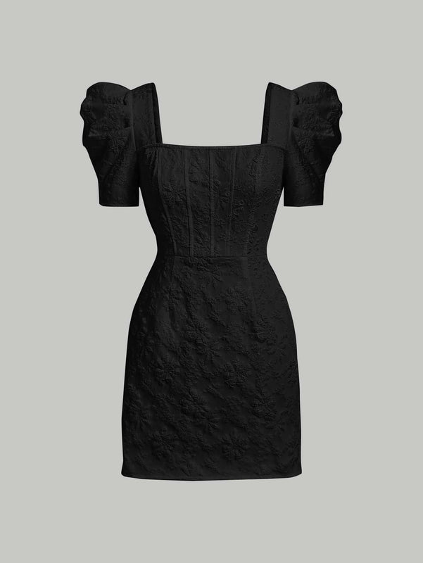 Mod vestido floral jacquard de cuello cuadrado de manga farol