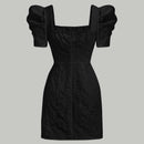 Mod vestido floral jacquard de cuello cuadrado de manga farol