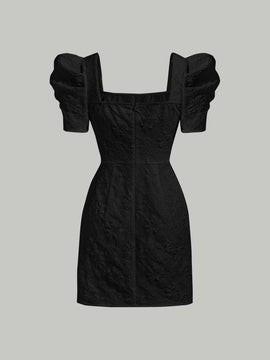 Mod vestido floral jacquard de cuello cuadrado de manga farol