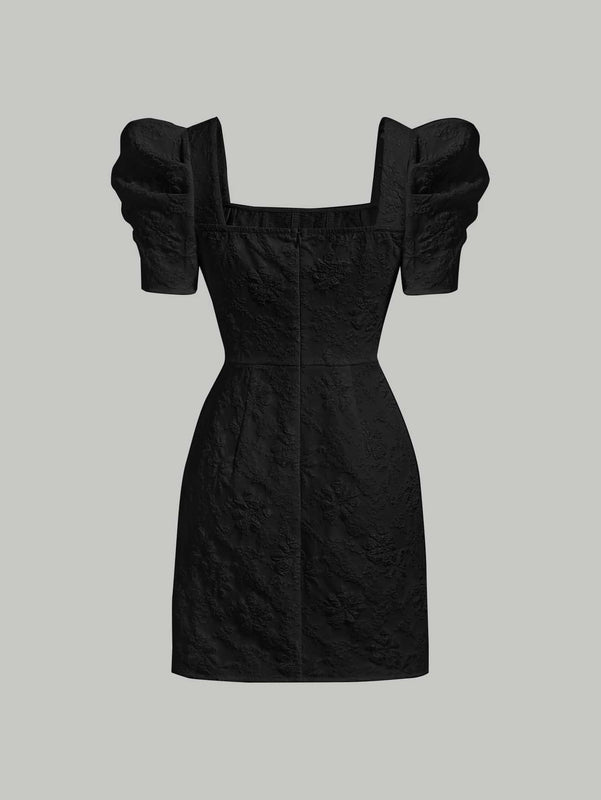 Mod vestido floral jacquard de cuello cuadrado de manga farol