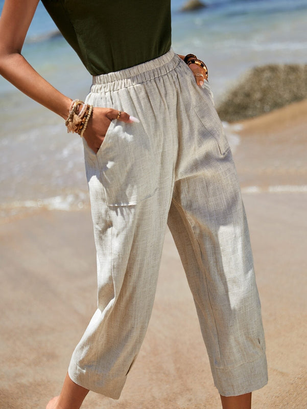 EMERY ROSE Pantalones capris unicolor con bolsillo oblicuo