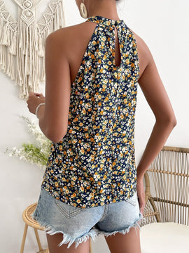 Blusa con estampado floral de espalda con abertura de ojo de cuello halter