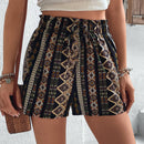 Shorts con estampado geometrico de cintura con volante con nudo delantero