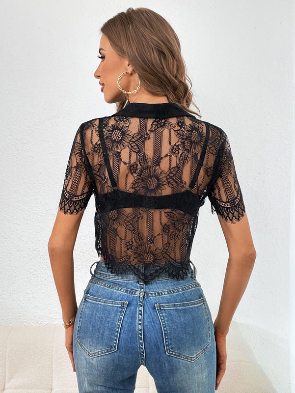 Camisa con encaje de pestana con boton delantero sin Brasier