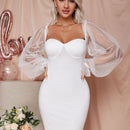 Eilly Bazar vestido ajustado de manga farol de malla transparente