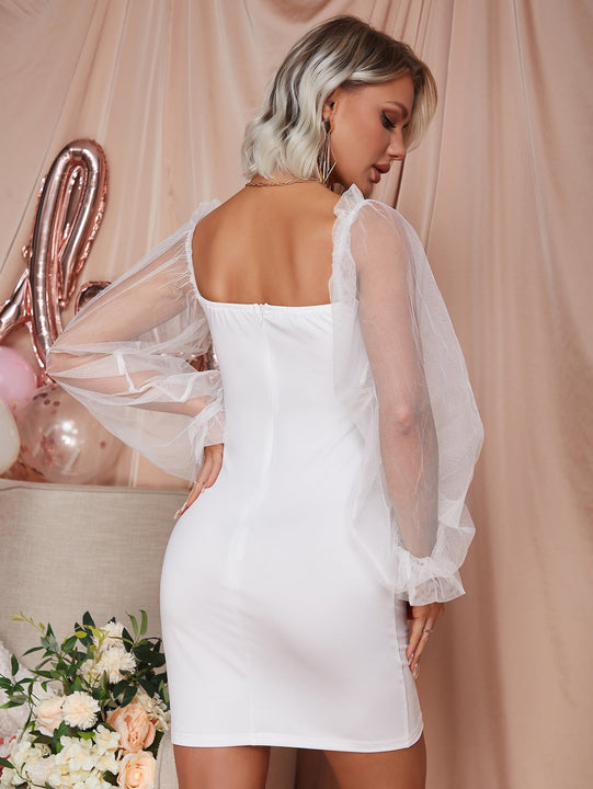 Eilly Bazar vestido ajustado de manga farol de malla transparente