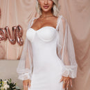 Eilly Bazar vestido ajustado de manga farol de malla transparente