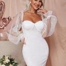 Eilly Bazar vestido ajustado de manga farol de malla transparente