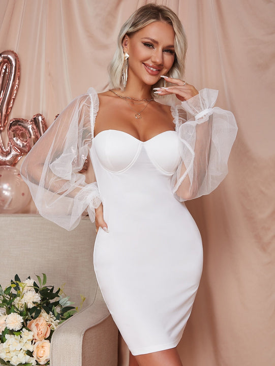 Eilly Bazar vestido ajustado de manga farol de malla transparente