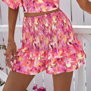 VCAY Shorts con estampado floral bajo con fruncido